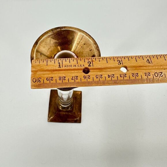 Vintage Brass & Lucite Candlestick Candle Holder 10" Square Base Party Wedding - Picture 8 of 8
